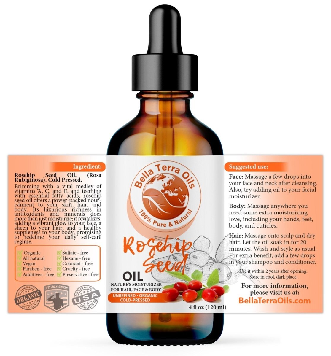 Rosehip Seed Oil: Cold-Pressed, Pure, Ideal for Skin Regeneration and Care