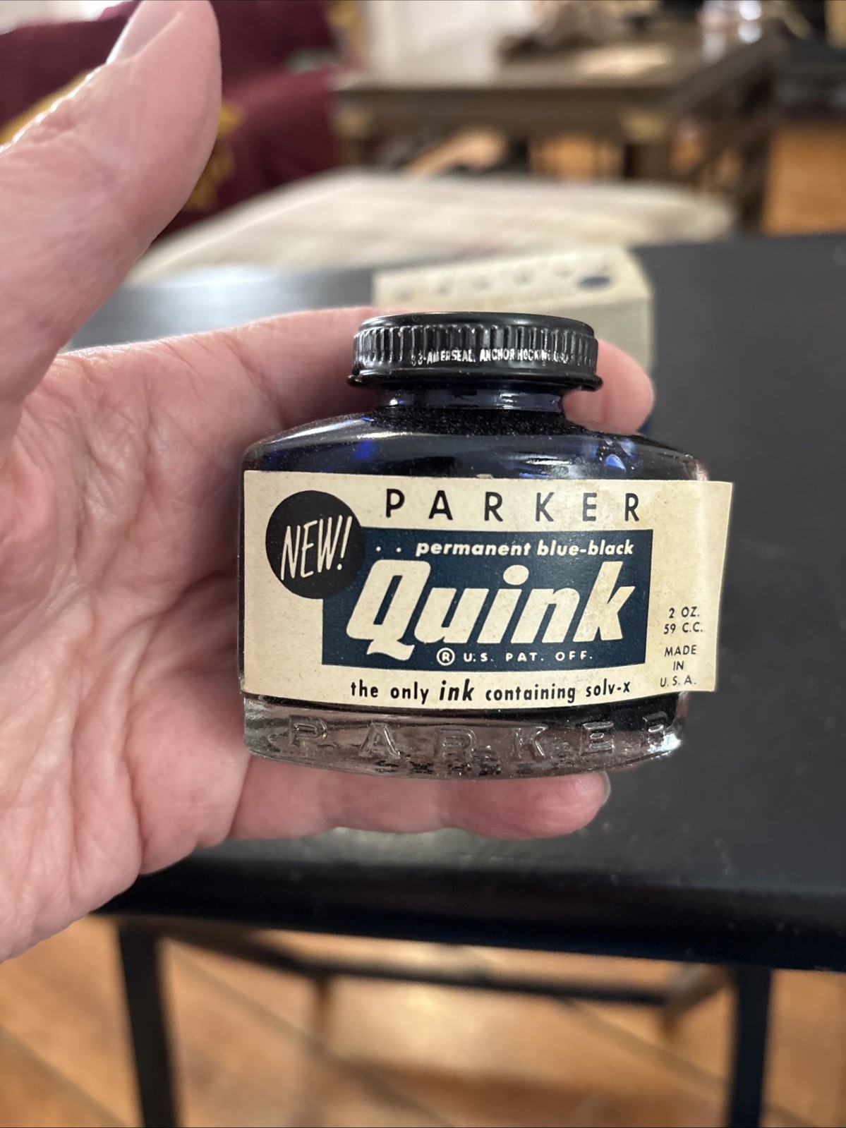 2 Parker Quink Vintage Blue Black & Royal Blue Fountain Pen Ink NOS Full New 50s