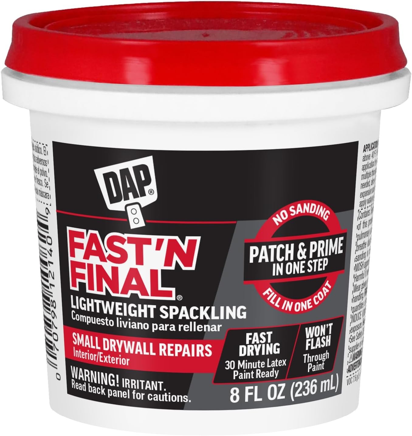 Dap 12140 Fast N Final Interior Exterior Spackle, 8 Fl Oz (Pack of 1), White