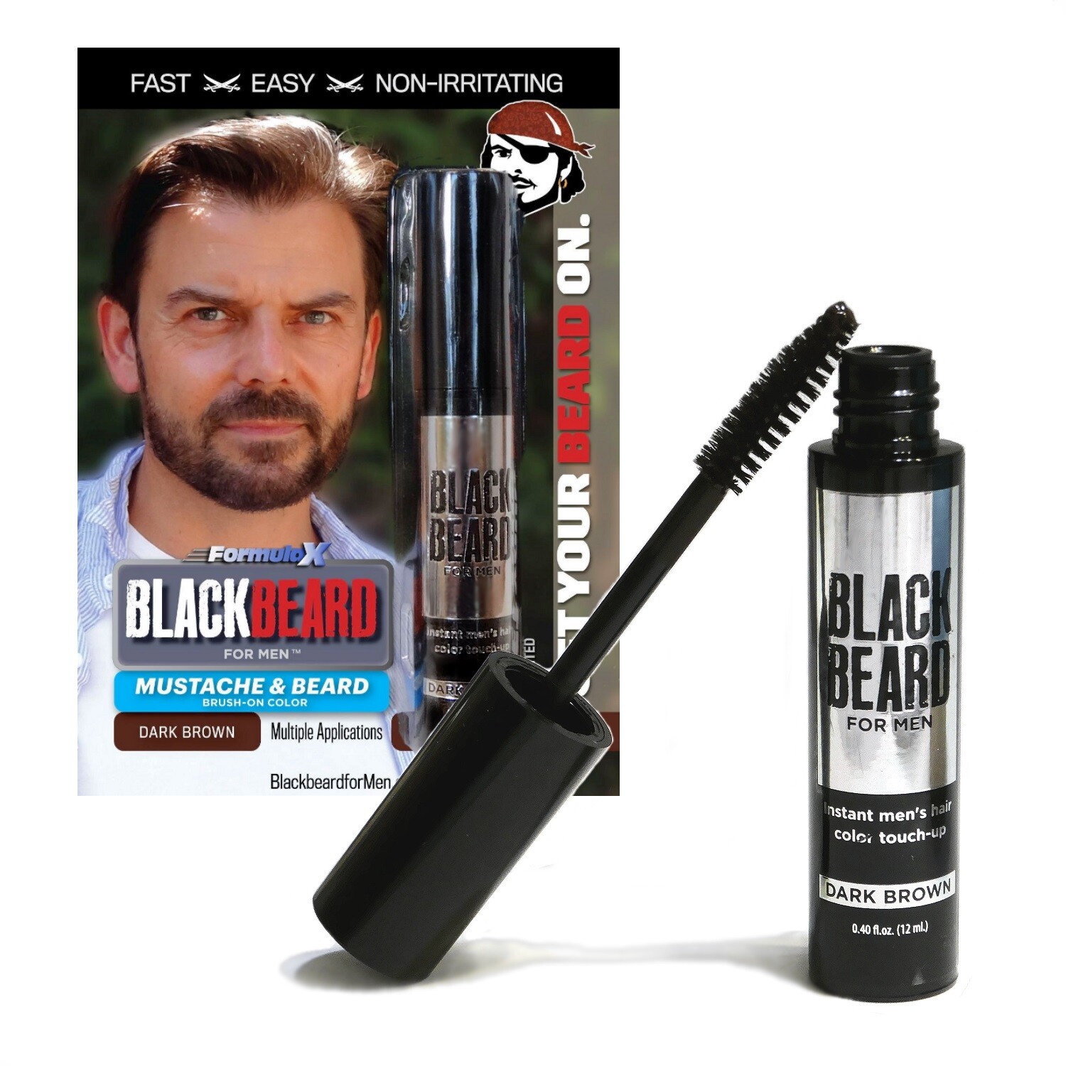 Blackbeard for Men Formula X Instant, Hypoallergenic Brush-On Beard Color, 1-pk