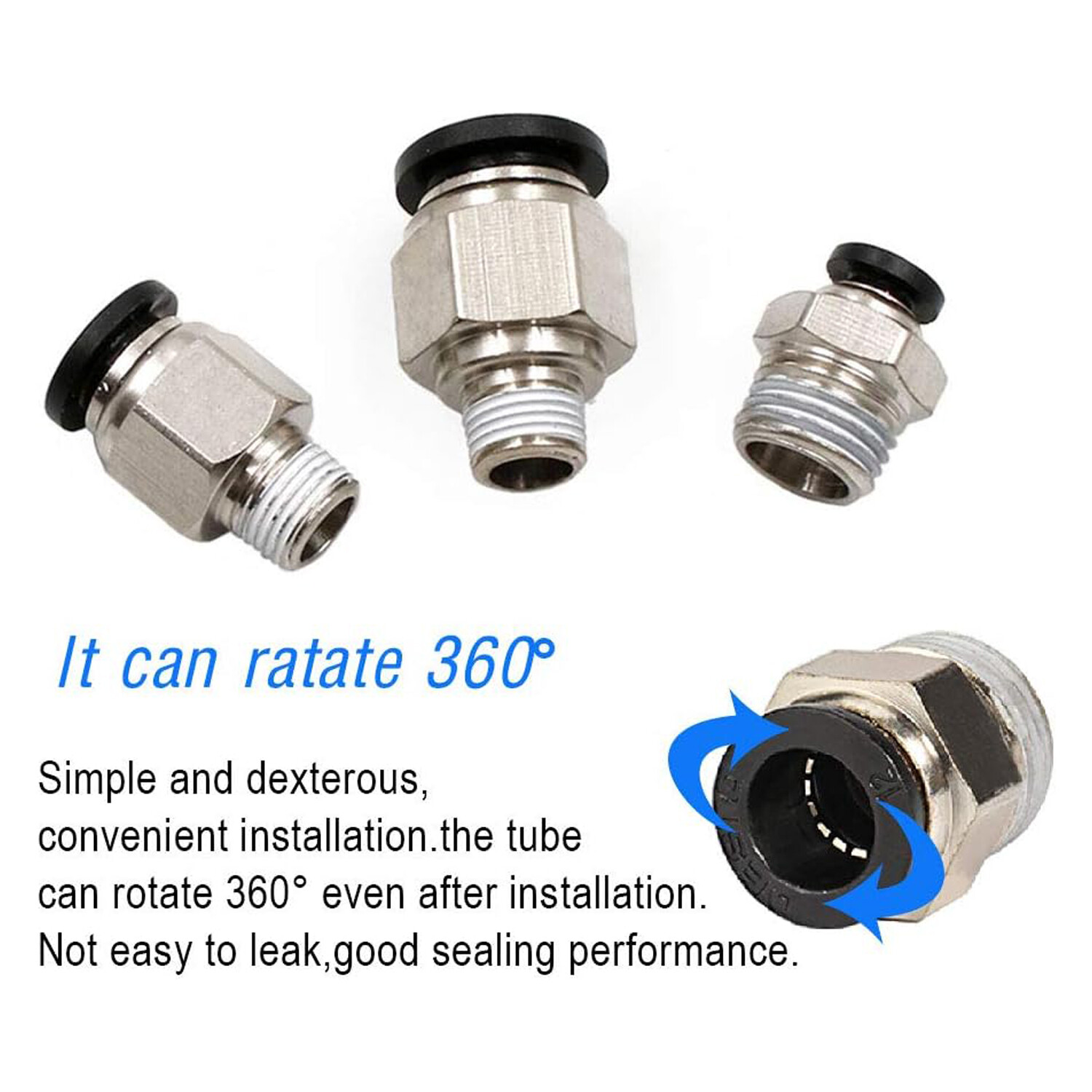 1/4" OD Tube X 1/4" NPT Pneumatic Fitting, Push to Connect Air Fitting (Qty 10)