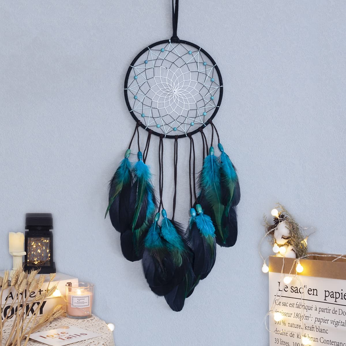 Blue Dream Catcher Handmade Boho Wall Hanging Decor Bedroom Art Gift
