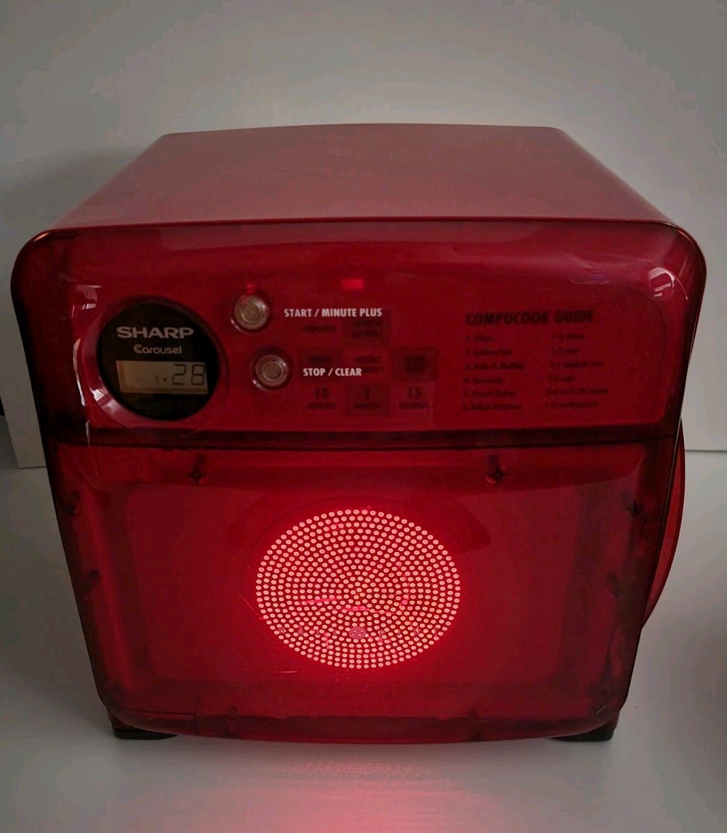 Vintage Sharp Half Pint Carousel Microwave Clear Red Model R-120DS - Please Read