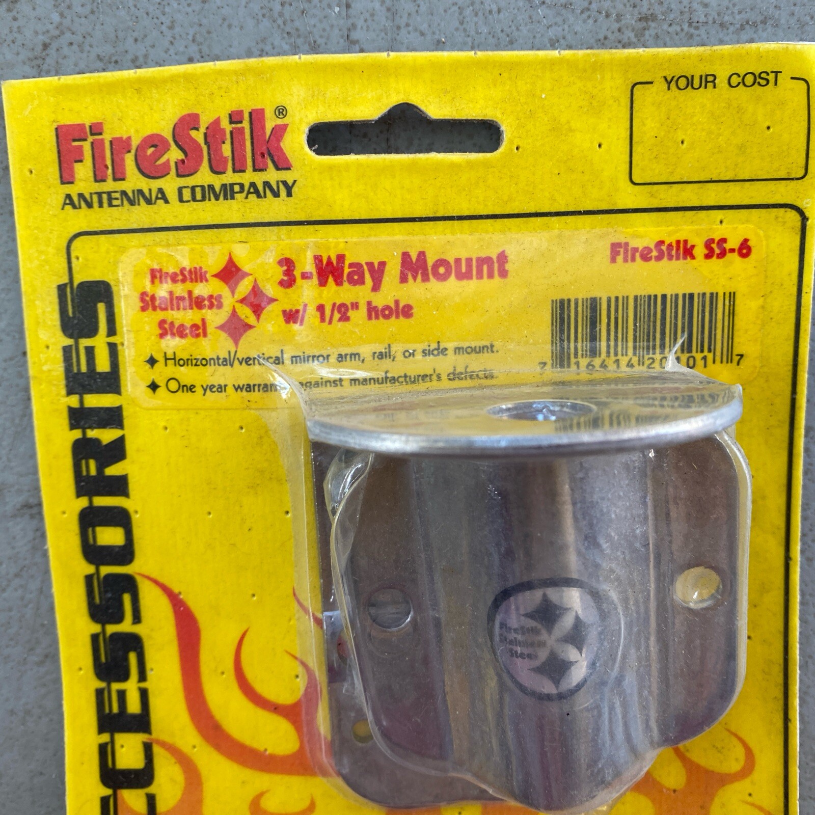 3-Way Mount 1/2” Hole For CB Antennas Firestick FireStik SS-6 Stainless Steel