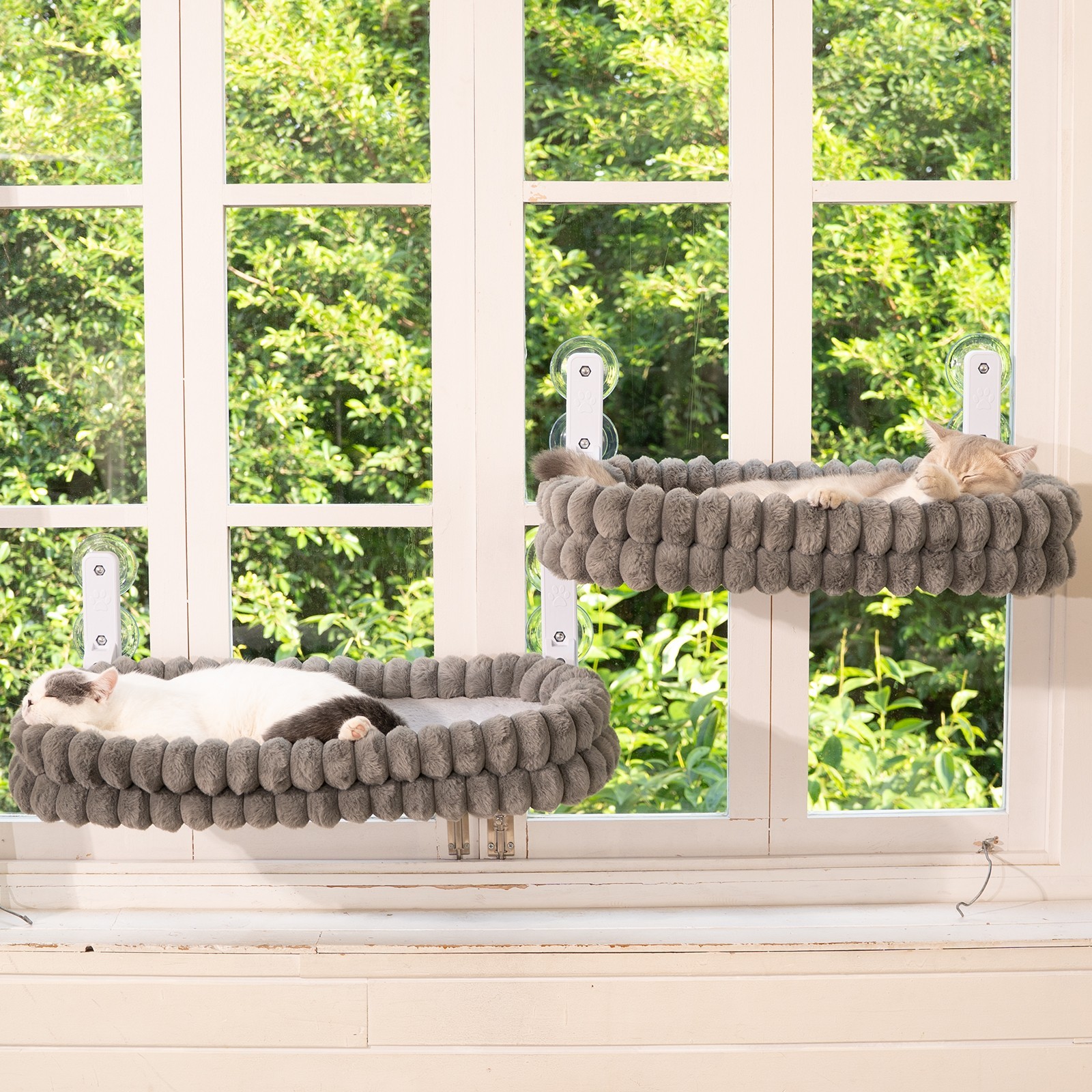 Cat Window Perch, 23*15in Double-Layer Foldable Pet Hammock(Medium,Gray)