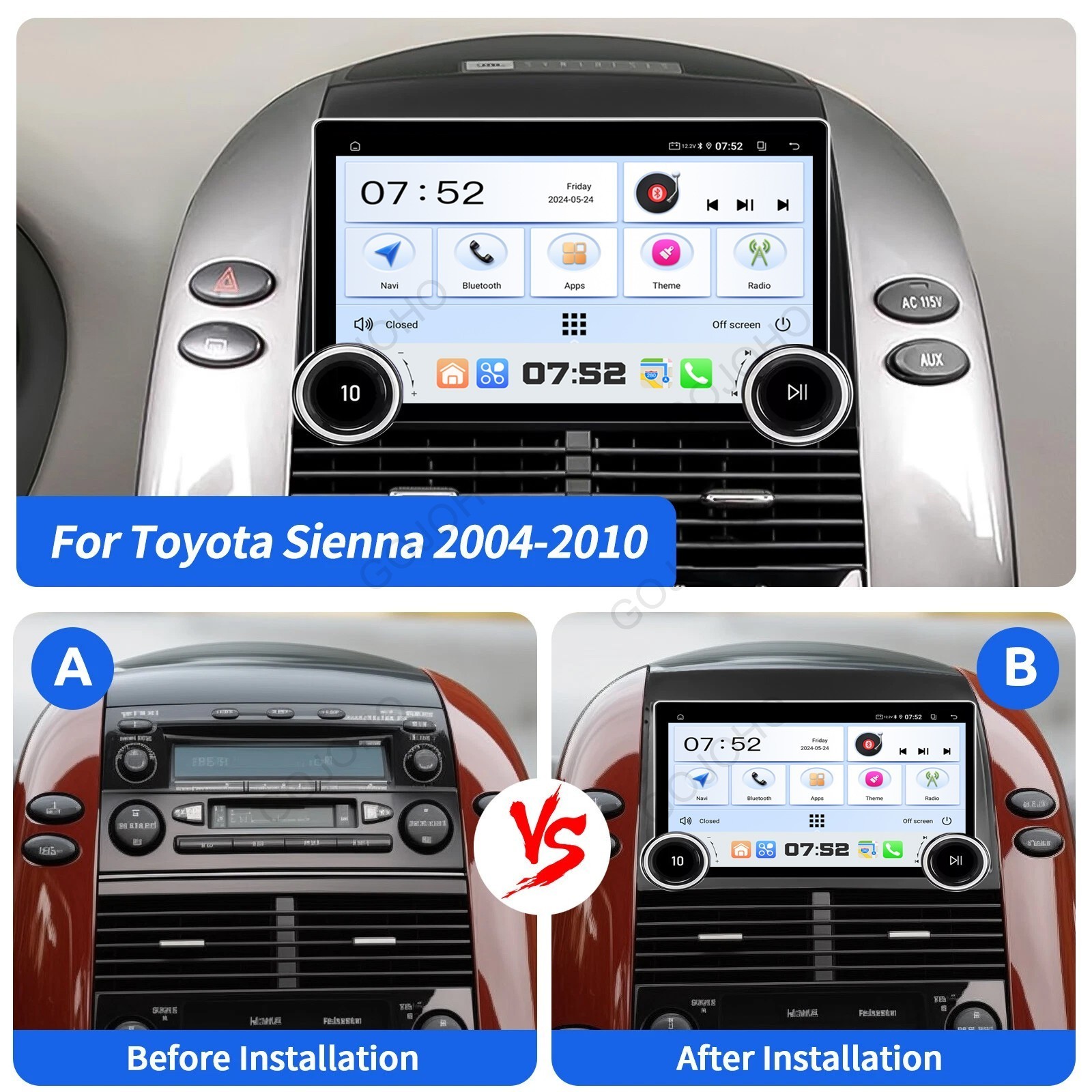 4+64GB For Toyota Sienna 2004-2010 Android 13 Car Radio GPS Stereo Navi CarPlay