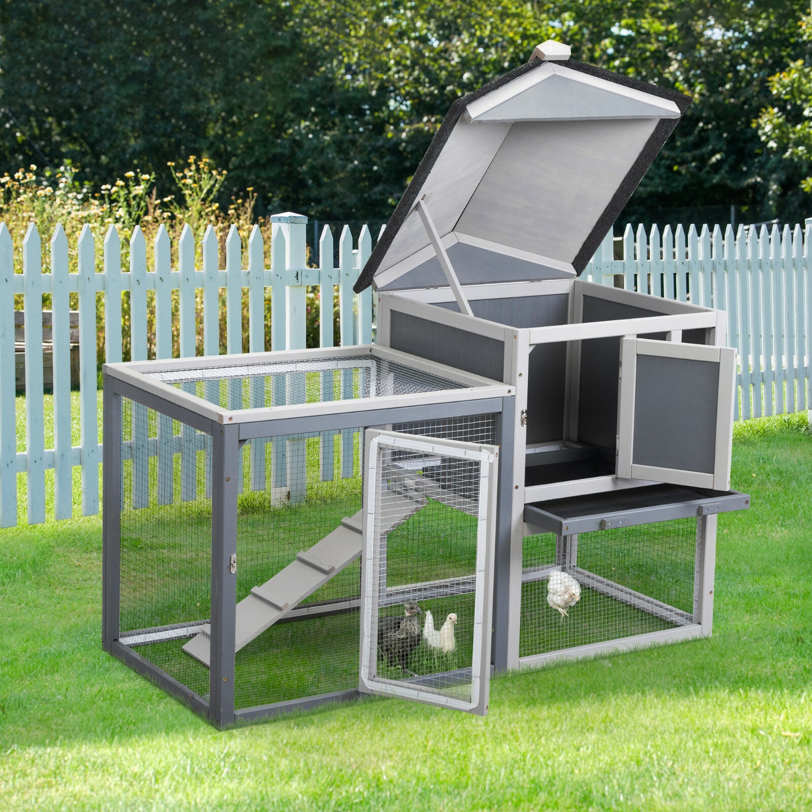 2-Tier Rabbit Hutch Wooden Bunny Cage Pet Cage with Run Resting Box Outdoor