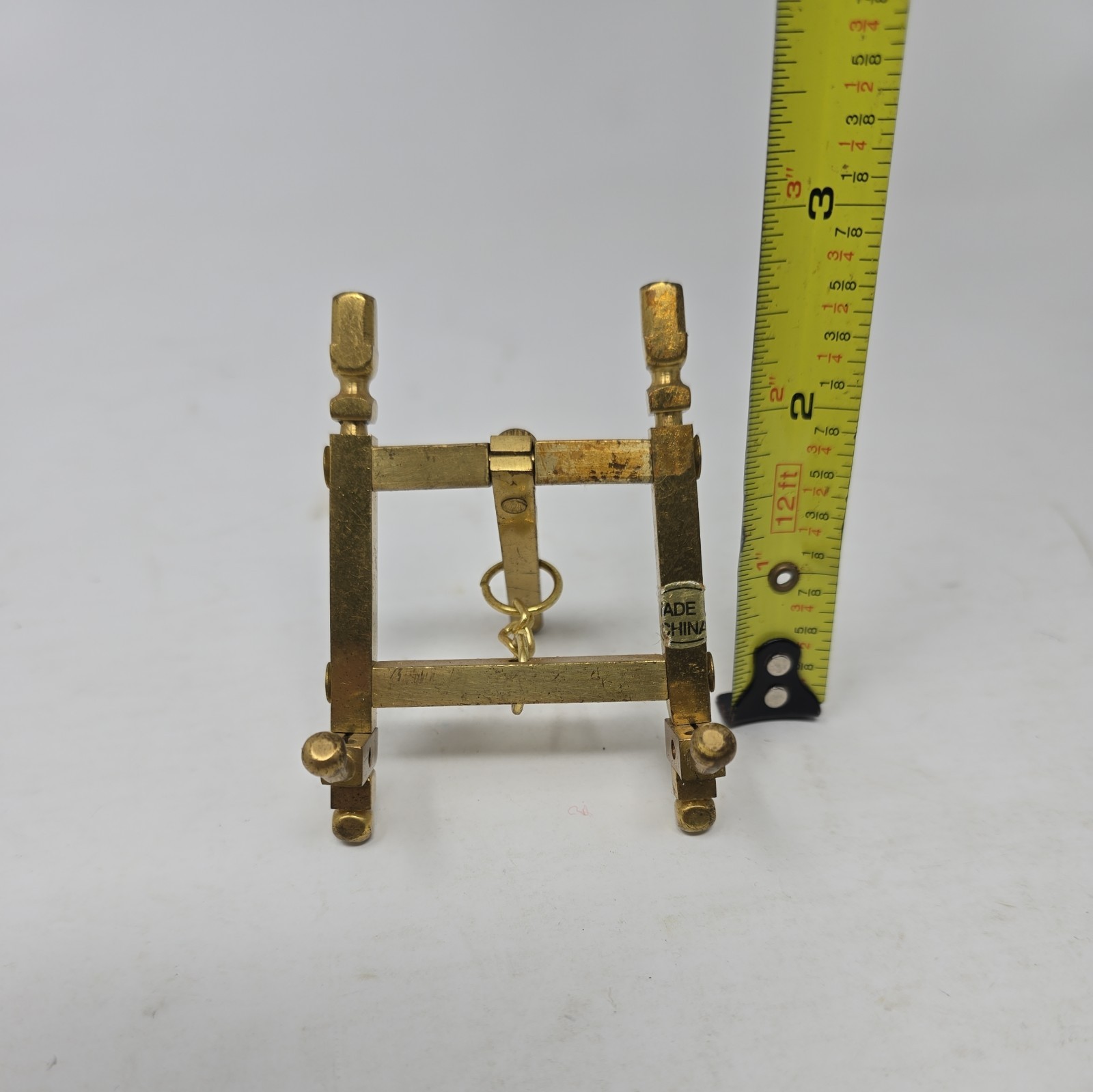 Vintage Solid Brass Gold Tabletop Display Easel Stand Folding 2.75" x 2.5"