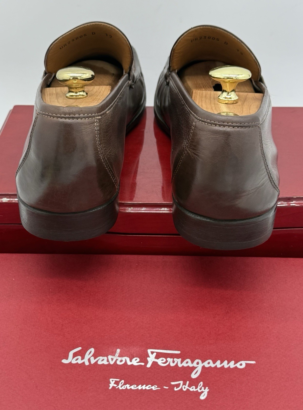 Ferragamo Mens Brown Loafers 12 Gold Gancini Horse Bit Leather Luxe Shoes Rare