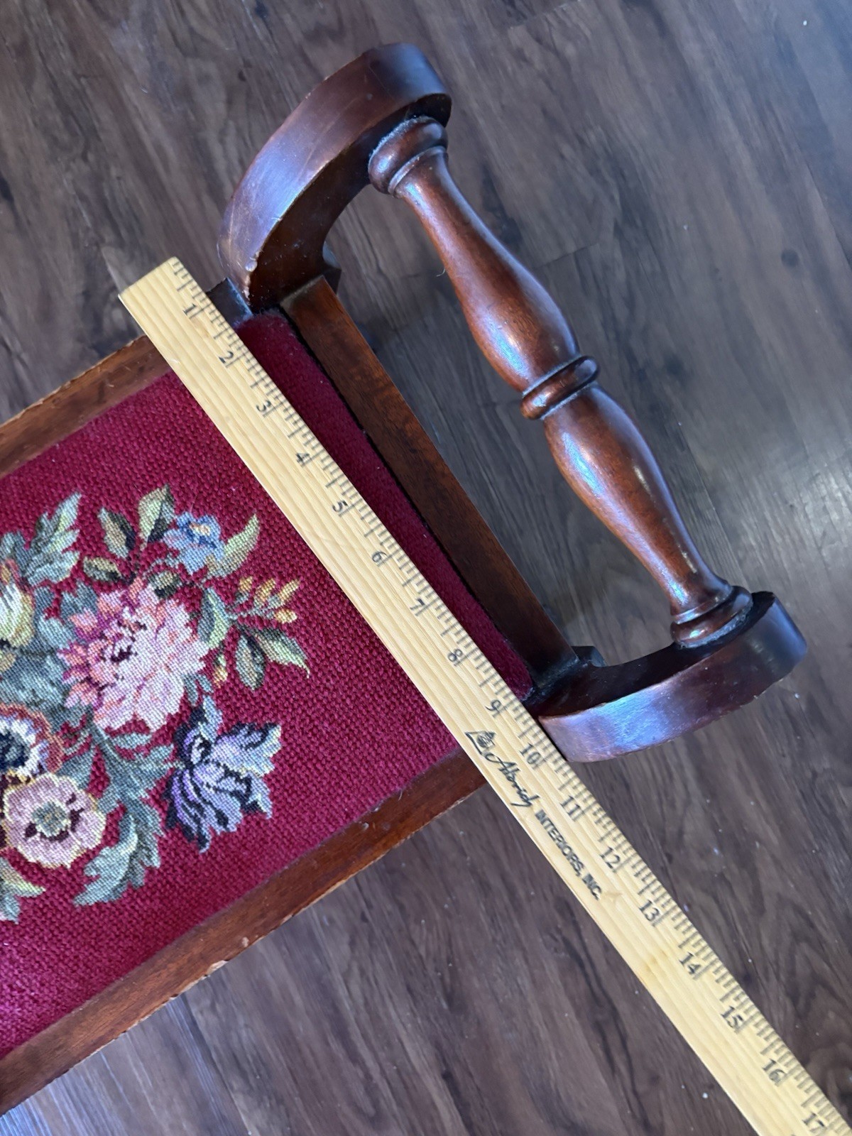 19thC Antique Victorian Footstool Bench Floral Needlepoint Petit Point