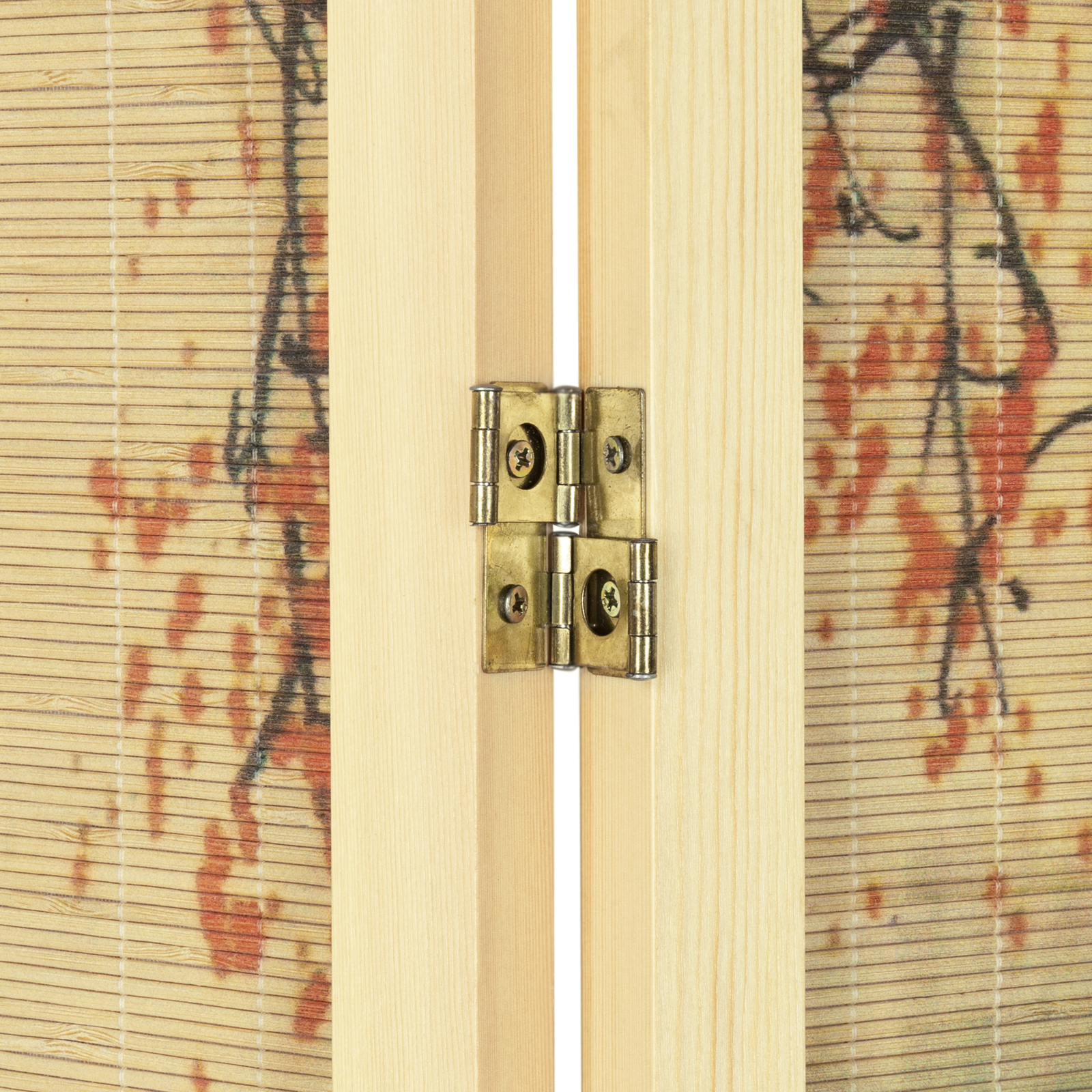 Asian-Inspired Bamboo-Screen 4-Panel Room Divider with Cherry Blossom Scene