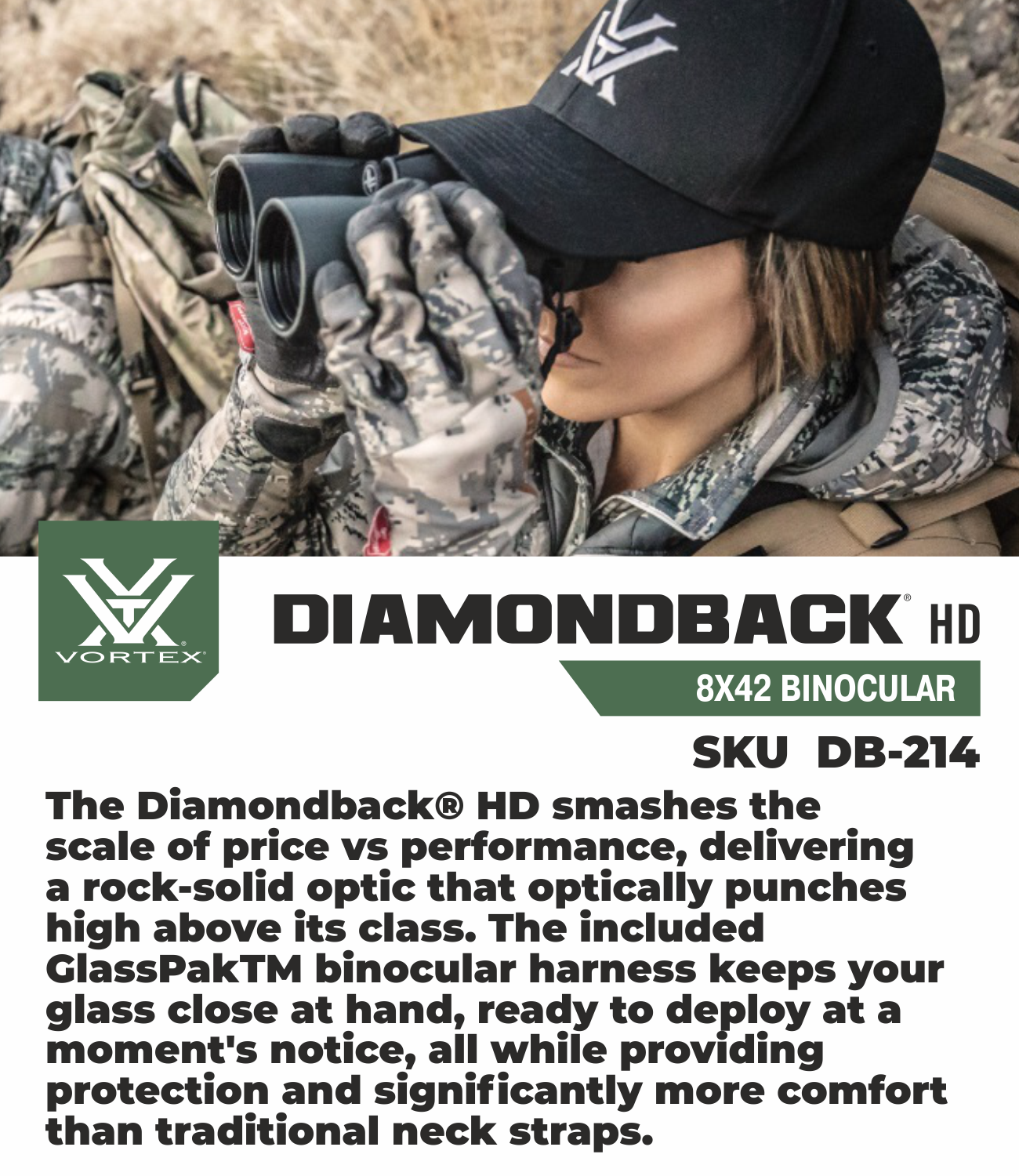 Vortex Optics Diamondback HD 8x42 Binocular with Free Camo Digital Hat Bundle