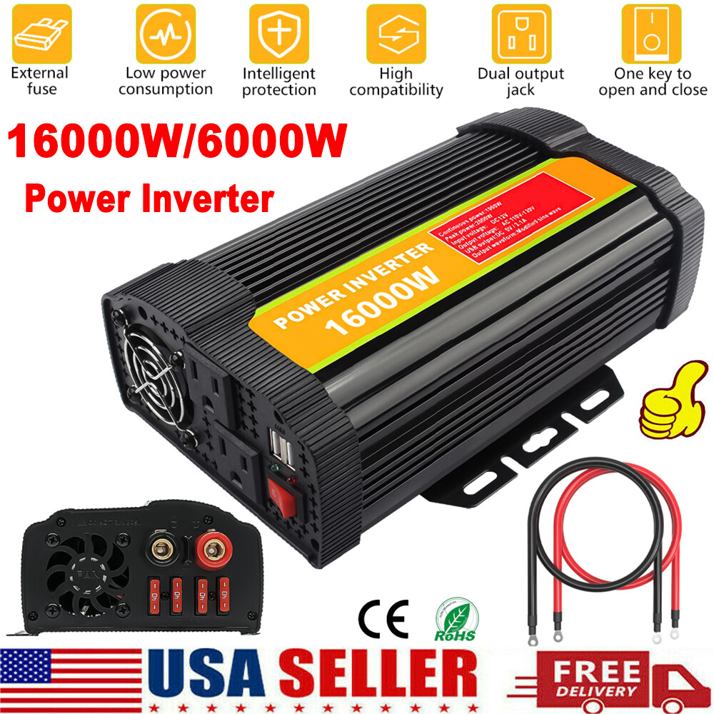 16000W Car Power Inverter DC 12V To AC 110V Pure Sine Wave Solar Converter LCD