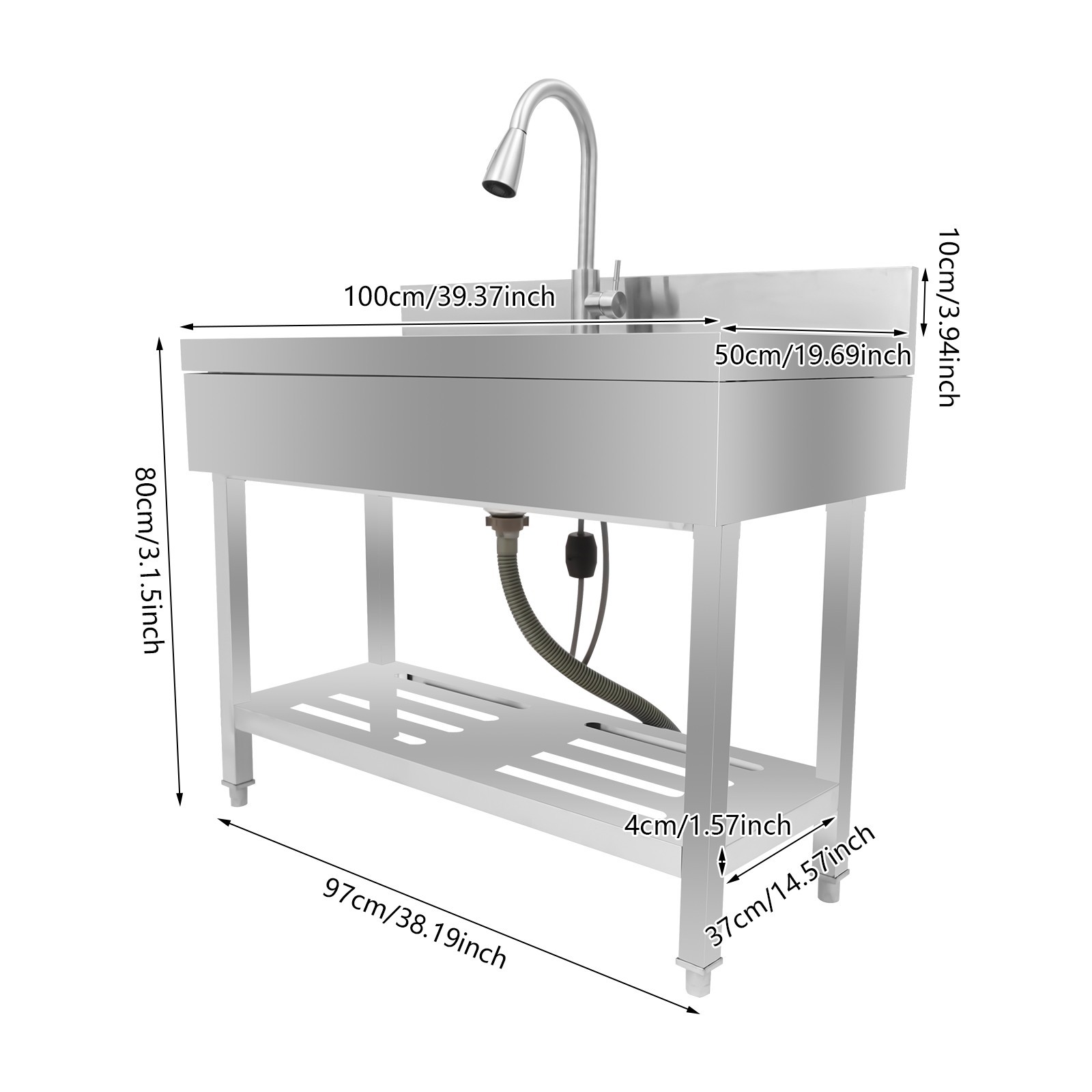 Commercial Sink Stainless Steel Utility Sink Single Bowl Kitchen Sink w/ Faucet