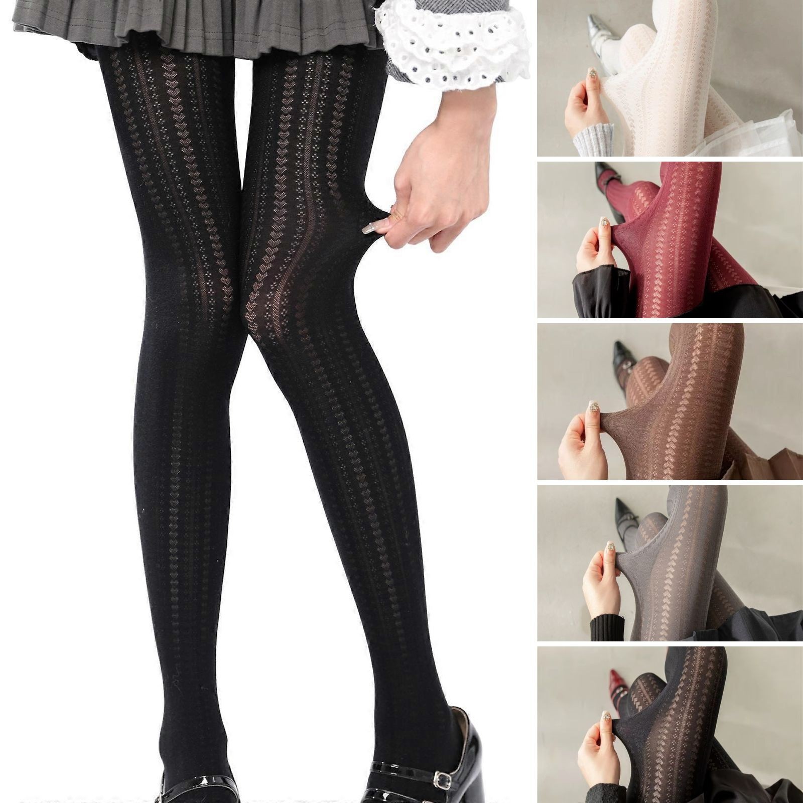 WOMEN'S HEART PATTERN OUTLINE KNIT TIGHTS JACQUARD OPAQUE PANTYHOSE STOCKINGS