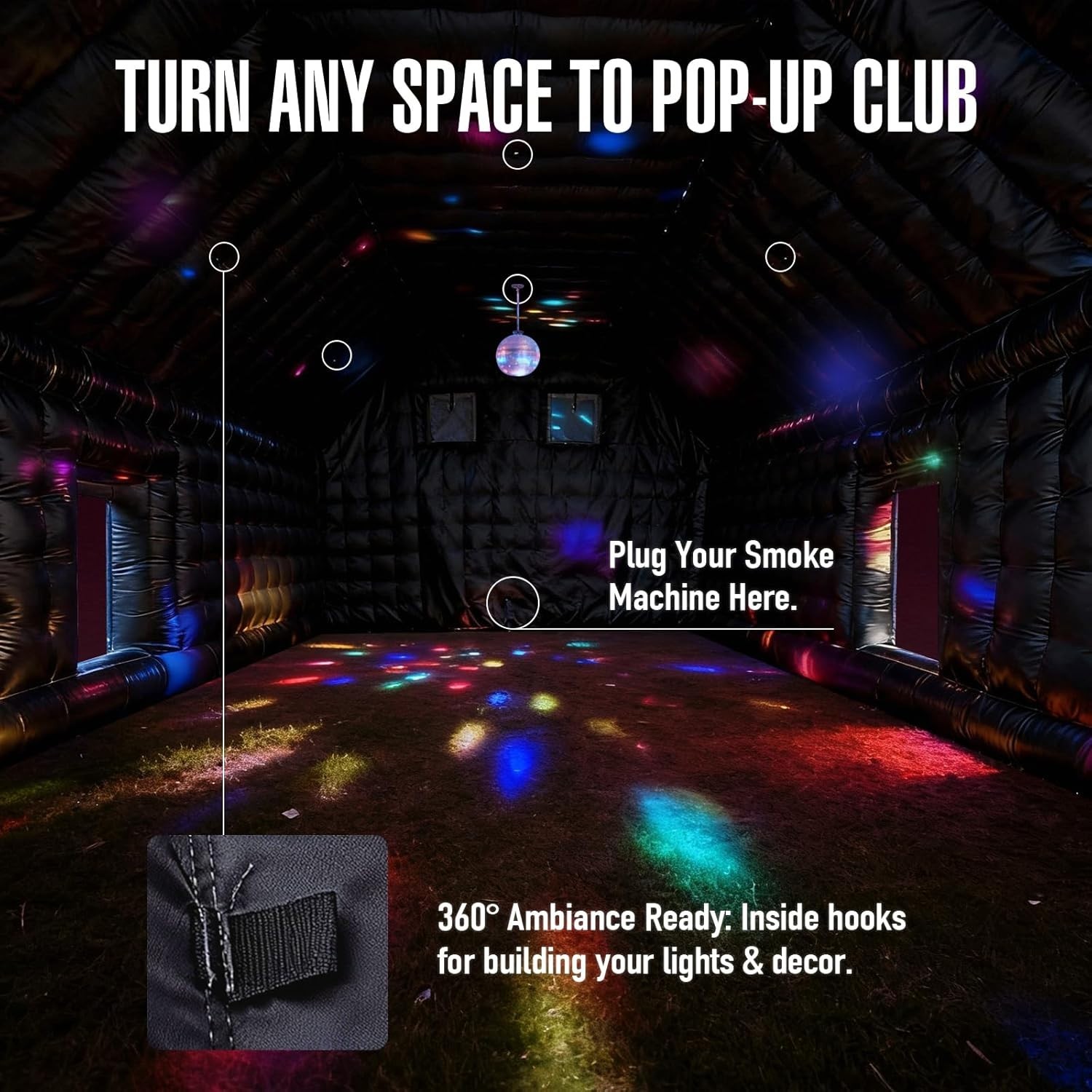 Sewinfla 39x20x13Ft Inflatable Nightclub Gazebo & Logo Area Black Party Tent