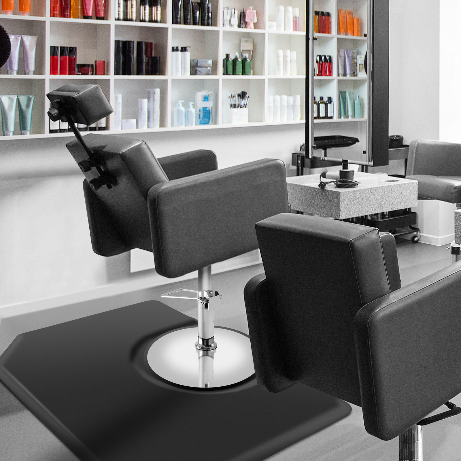 4' x 5' Hexagonal Anti-Fatigue Salon Barber Chair Floor Mat - 1" Thick