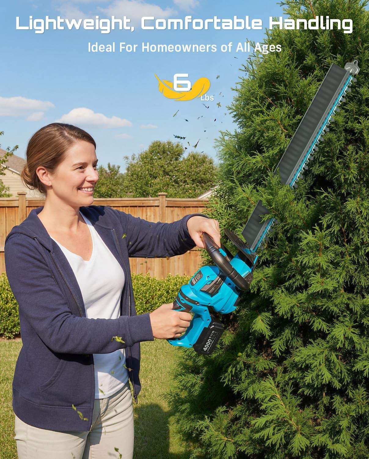 SEESII 22" Cordless Hedge Trimmer Electric Bush Trimmer with Debris Collector