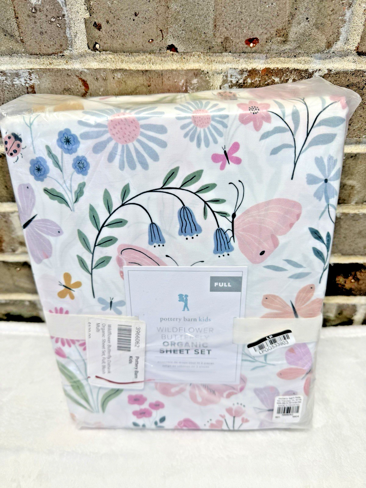 Pottery Barn Kids Wildflower Butterfly Organic Sheet Set Full Size 4 pc Set NWT