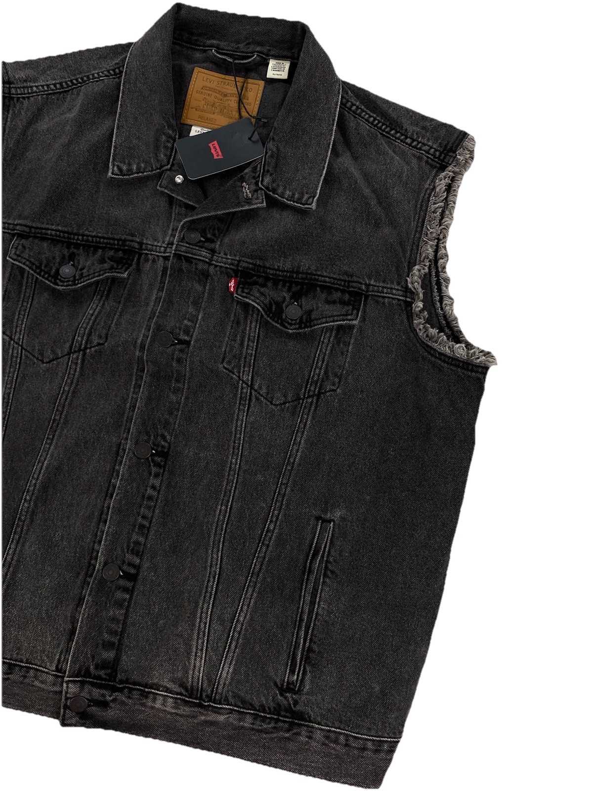 NEW Levi's Strauss Premium Relaxed Fit Denim Trucker Vest Night Owl Black