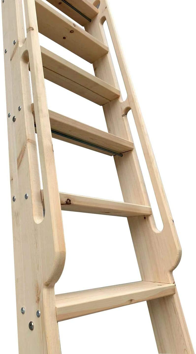 DIYHD Unfinished Rolling Library Wooden Step Ladder with Glab Handle