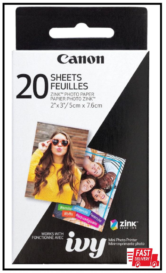 Canon Zink Photo Paper Pack, 20 sheets, White, 2" X 3". (3214C001)
