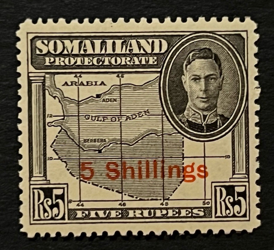 Travelstamps: 1942 Somaliland Stamps Sc #126 Sg 115 - 5sh on 5 Rupees KGVI MOGH