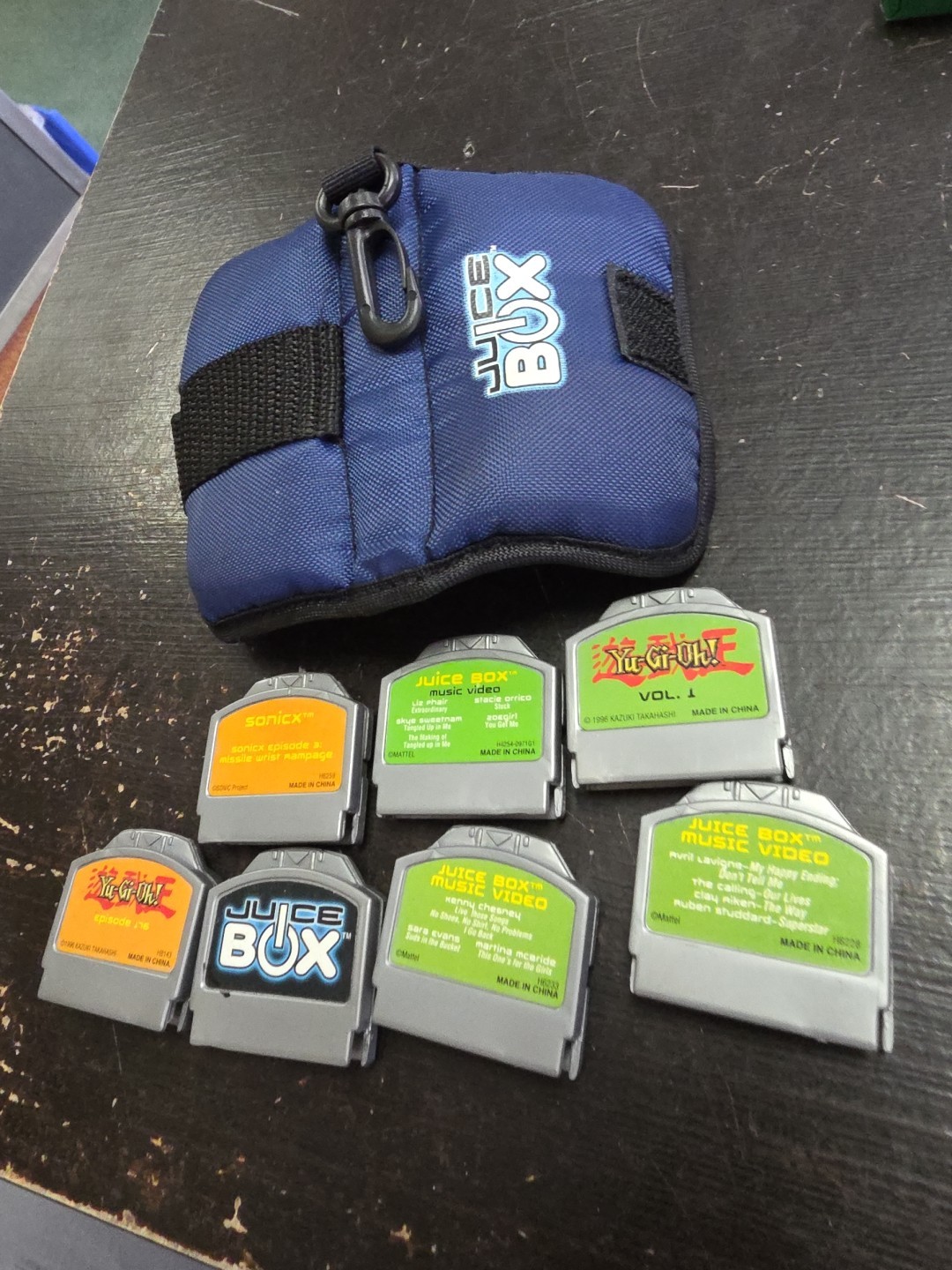 Mattel Juice Box Media Cartridges Lot Of 7 With Case Music Yugioh Sonicx Chesney