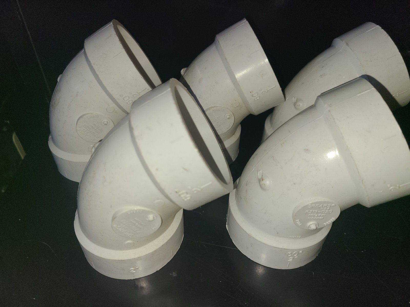 (Lot of 5) Spears P319-020 2" PVC DWV 45 Elbow Fittings--Free Shipping!