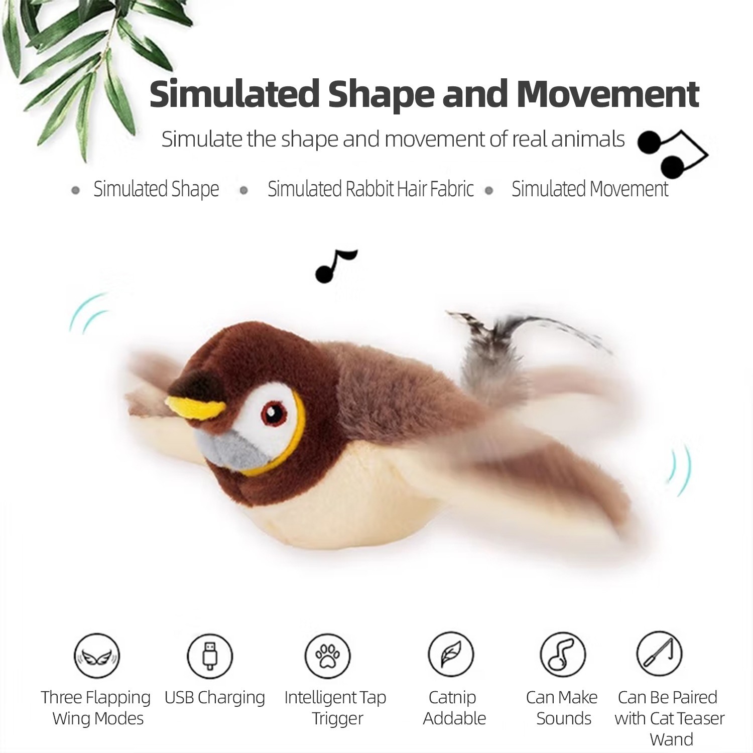 USB Interactive Flying Bird Cat Toys Electronic Pet Simulation Sparrow Toy US
