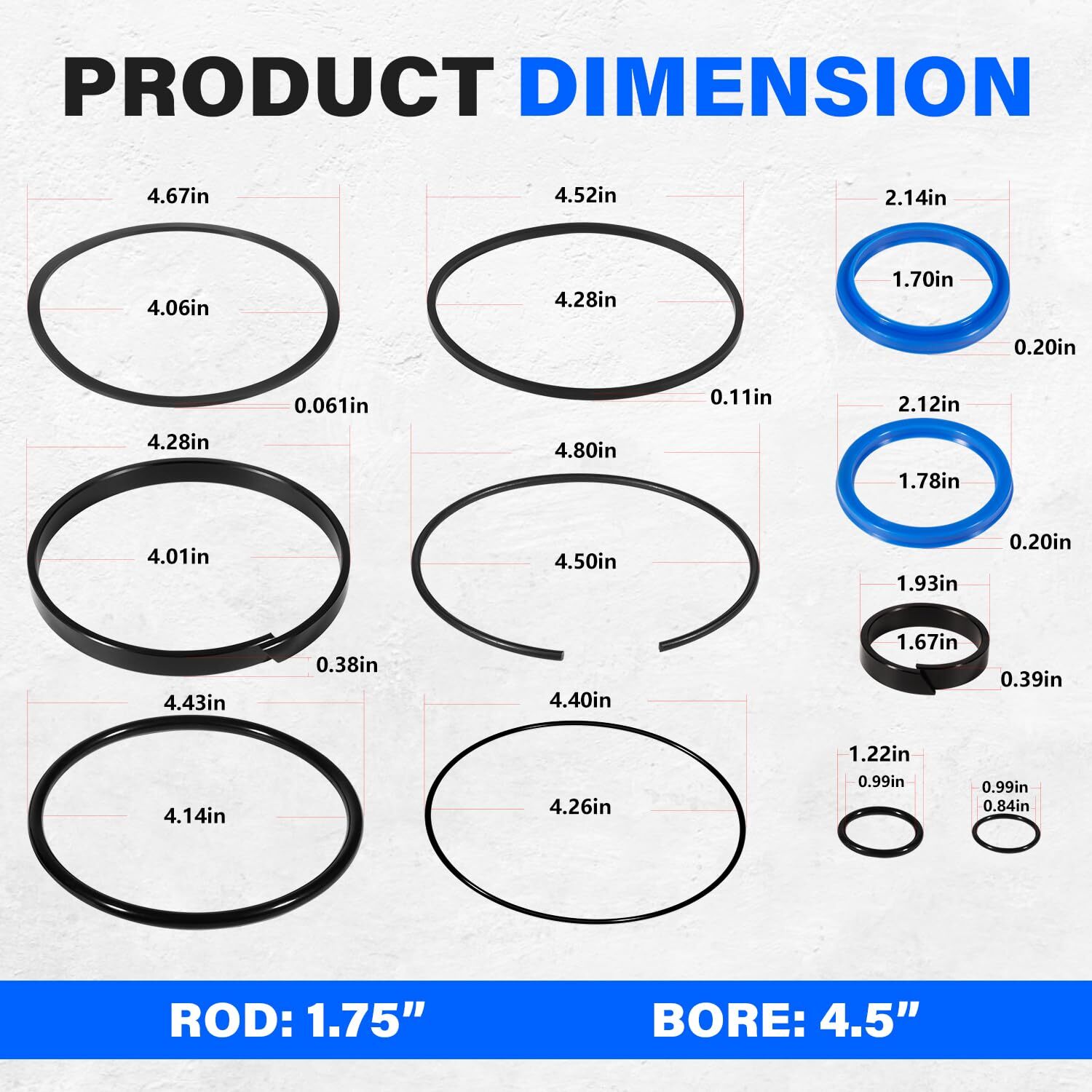 Replace for Hydraulic Log Splitter Cylinder Rebuild Seal Kit 4.5" Bore x1.75"Rod