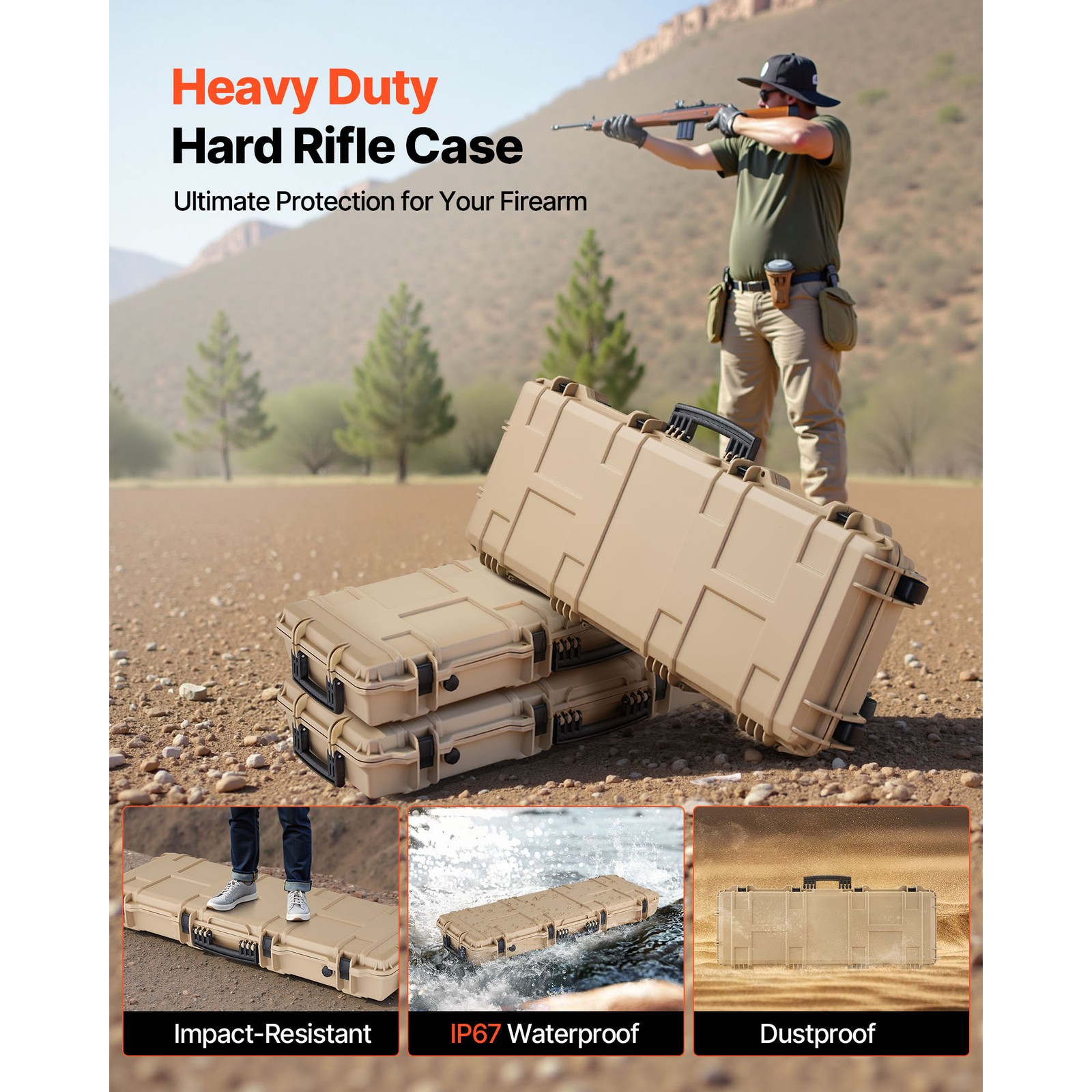 Uimoso Hard Rifle Case 42 in Gun Storage Case IP67 Waterproof & Dustproof Khaki