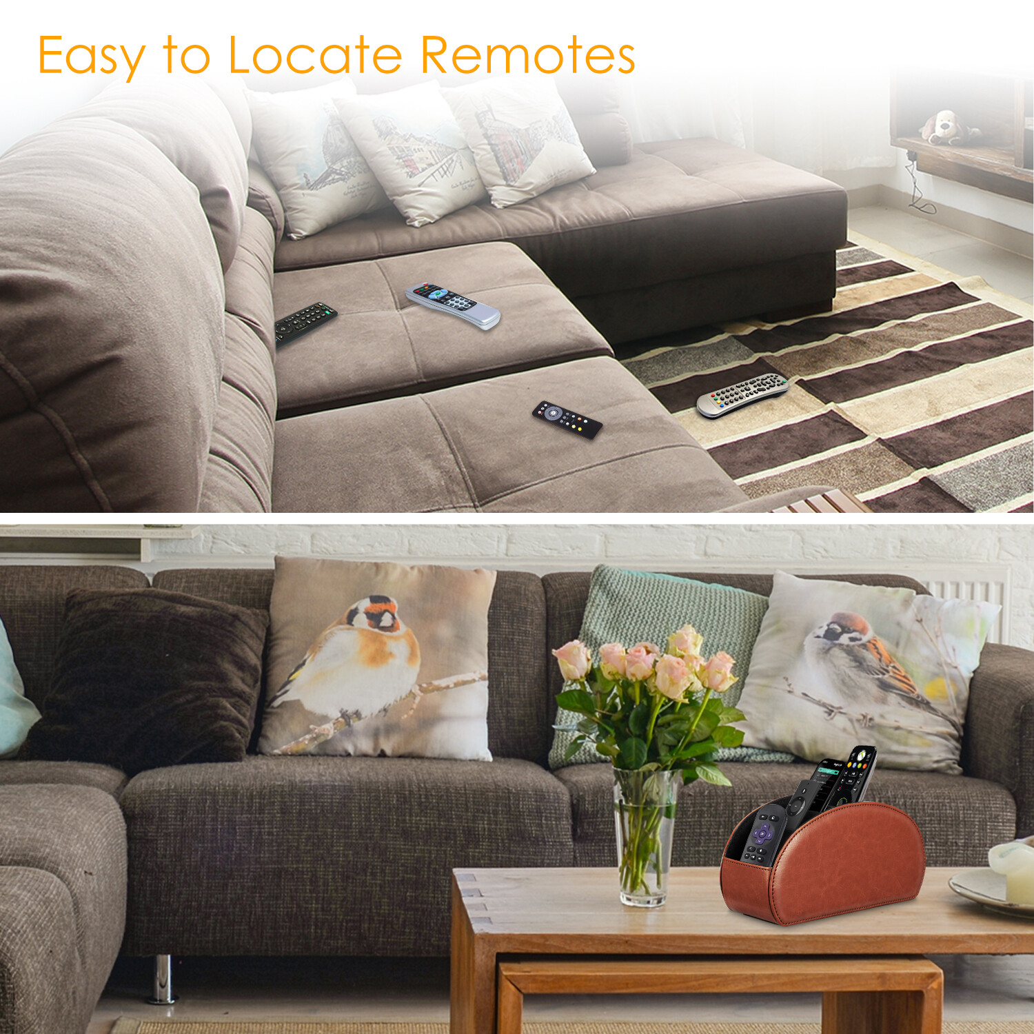 TV Remote Control Holder Leather Caddy Office Desktop Organizer 5 Compartments