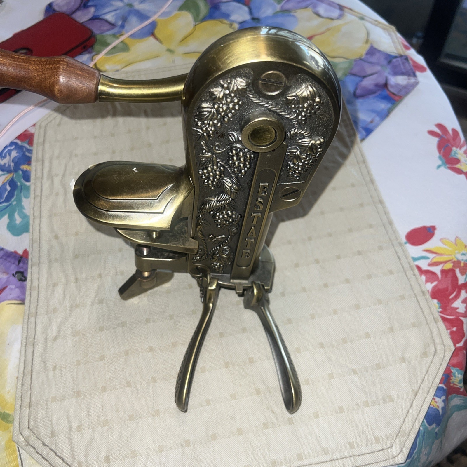 Roger Estate "LEGRAPE" Brass Table Top Corkscrew Wine Opener -- RARE VARIATION