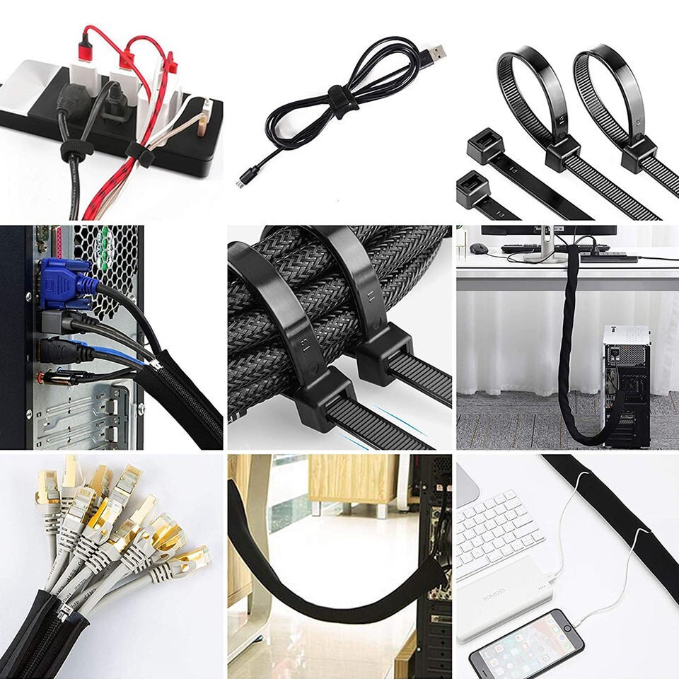 173 pcs. Cable Management Kit Wire/Cord Organizer Zip Ties Holder Clips Adhesive