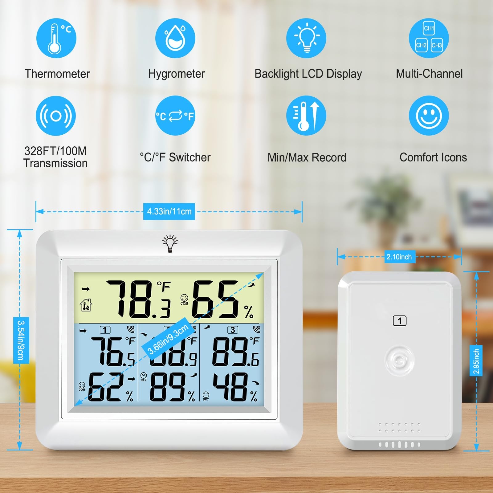 Weather Station Wireless Indoor Outdoor Thermometer with 3 Sensors, Remote Te...