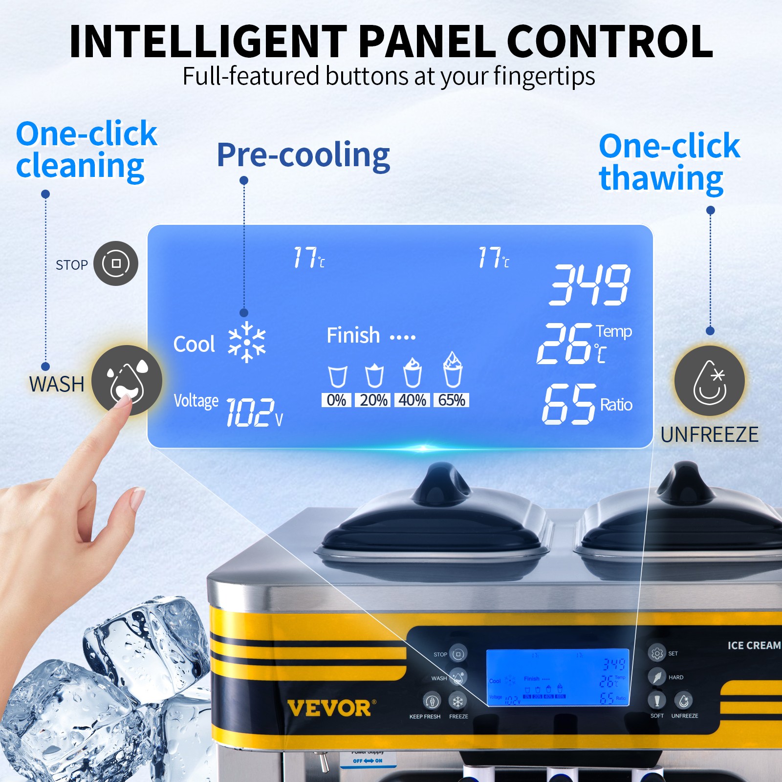 VEVOR Countertop Soft Serve Ice Cream Maker 22-30L/H 2350W Frozen Yogurt Machine