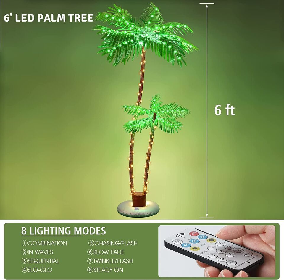6FT Artificial Lighted Palm Tree Light Up Tree for Outside Patio Bar Indoor