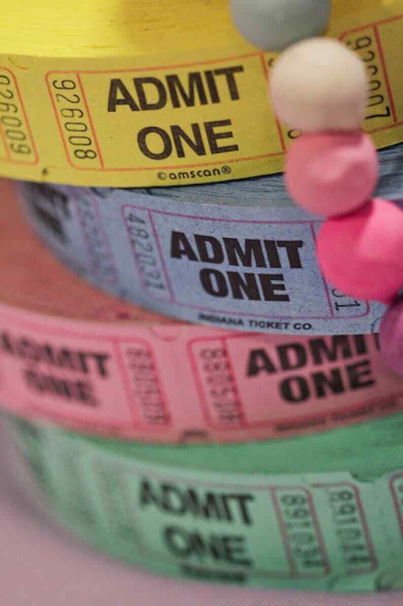 Raffle Tickets Roll Pink Yellow Pastel Admit One Ticket for Carnival Party