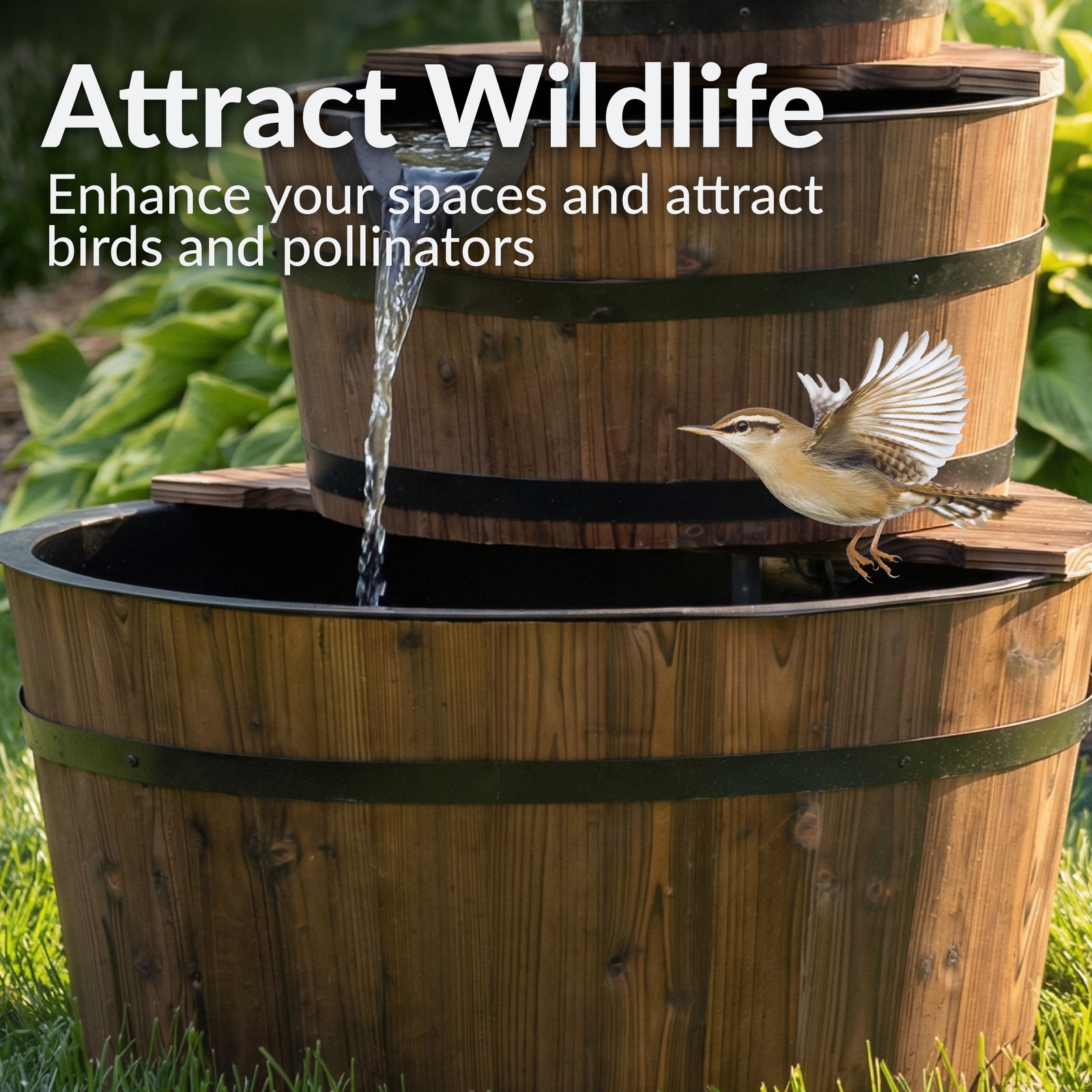 Sunnydaze 30-Inch Rustic 3-Tier Wooden Fir Water Fountain