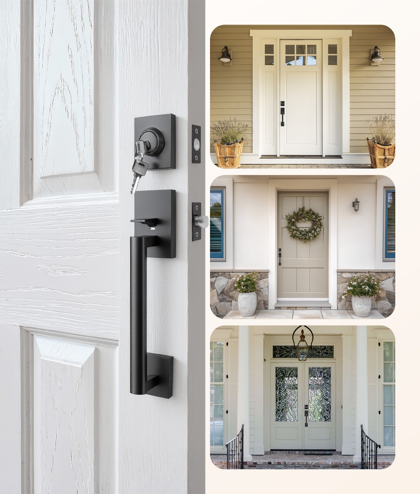 Exterior Door Handle with Deadbolt, Matte Black Front Door Lock Set, Reversible