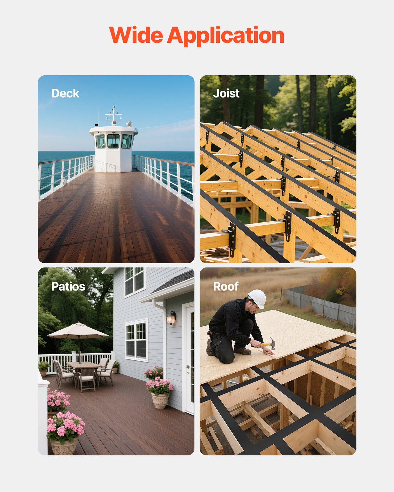 VEVOR Deck Joist Tape Waterproof Flashing Butyl Joist Tape 2 inch x 50 ft 10 Pcs