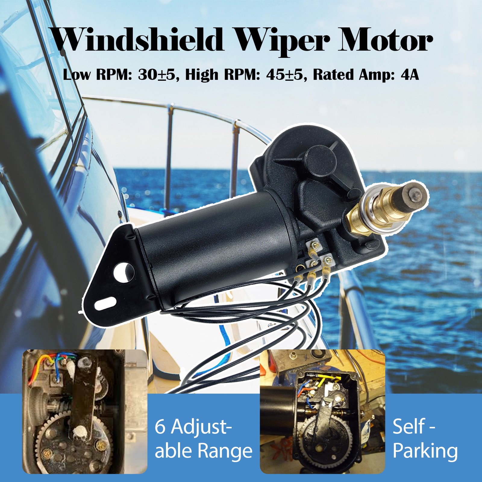 MARINE HEAVY DUTY 2.5" 12V 2-SPEED WIPER MOTOR