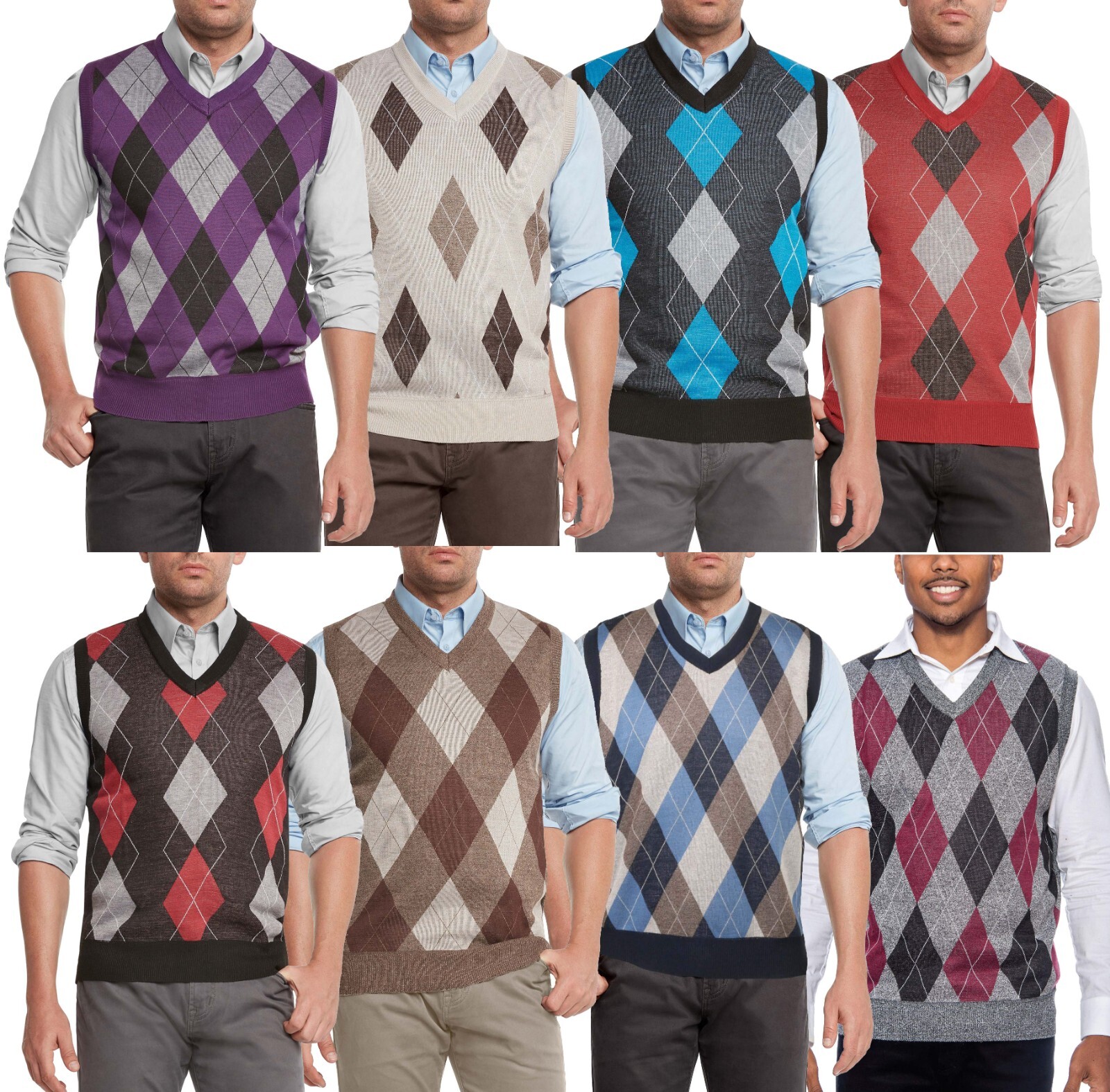 True Rock Men's Argyle and Solid V-Neck Fashion Sweater Vest NEW