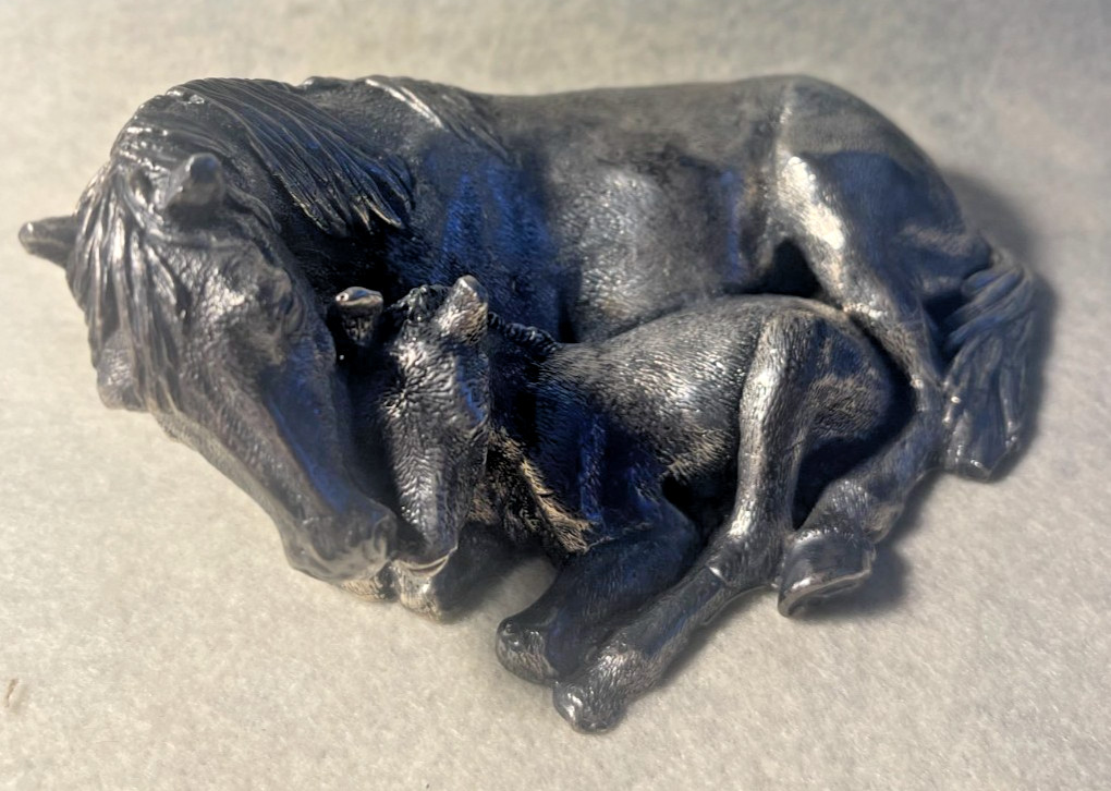 Vintage Sterling Silver 925 Mothers Love Horse & Colt Figure Marked 925 GW