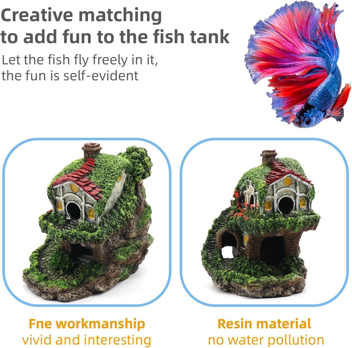 Aquarium Decor Hideaway Cave, Betta Fish Tank House Accessories for Green