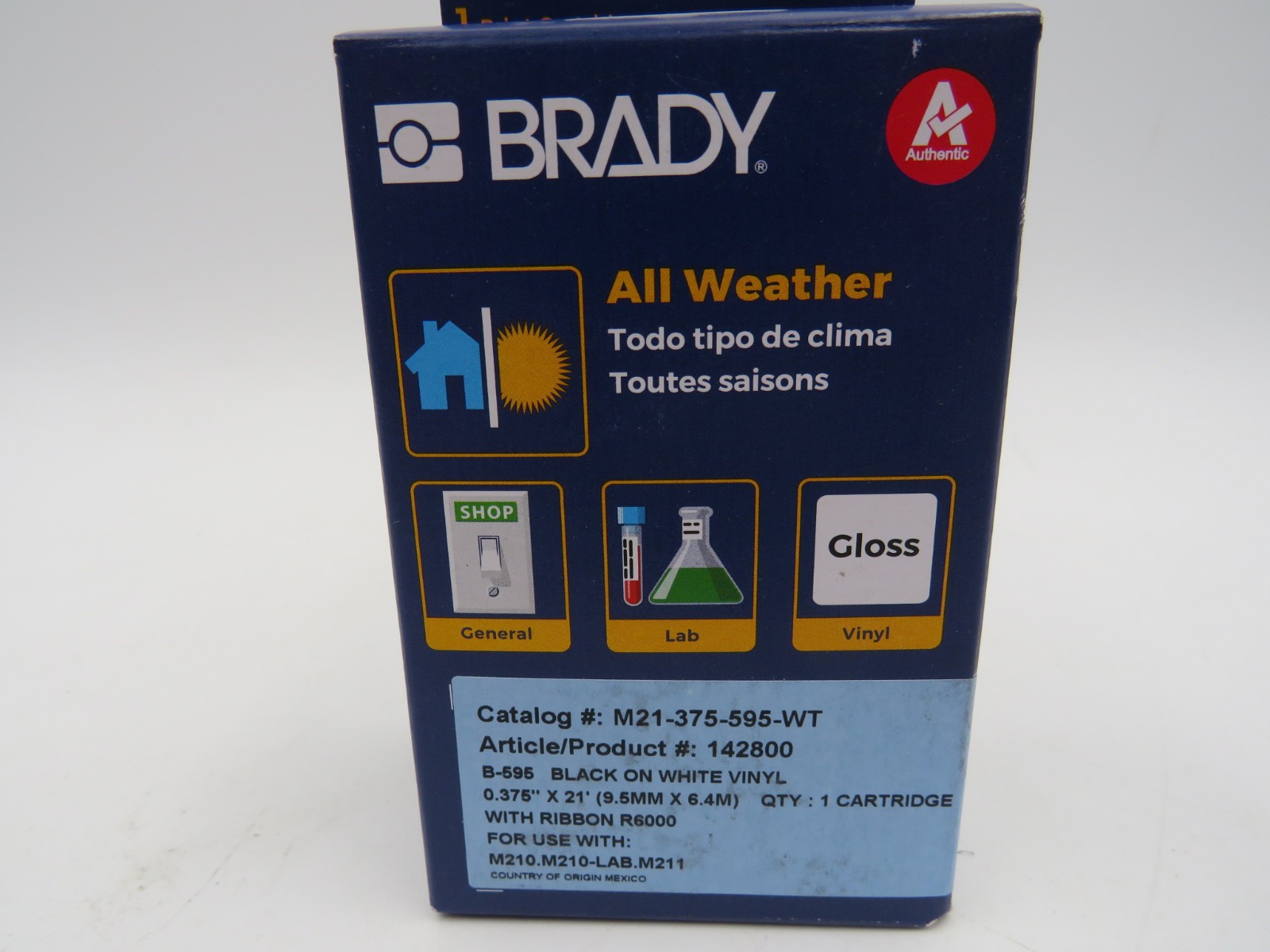 Brady M21-375-595-WT Label Cartridge Black on White for M21 Printers 3/8" 9.5mm