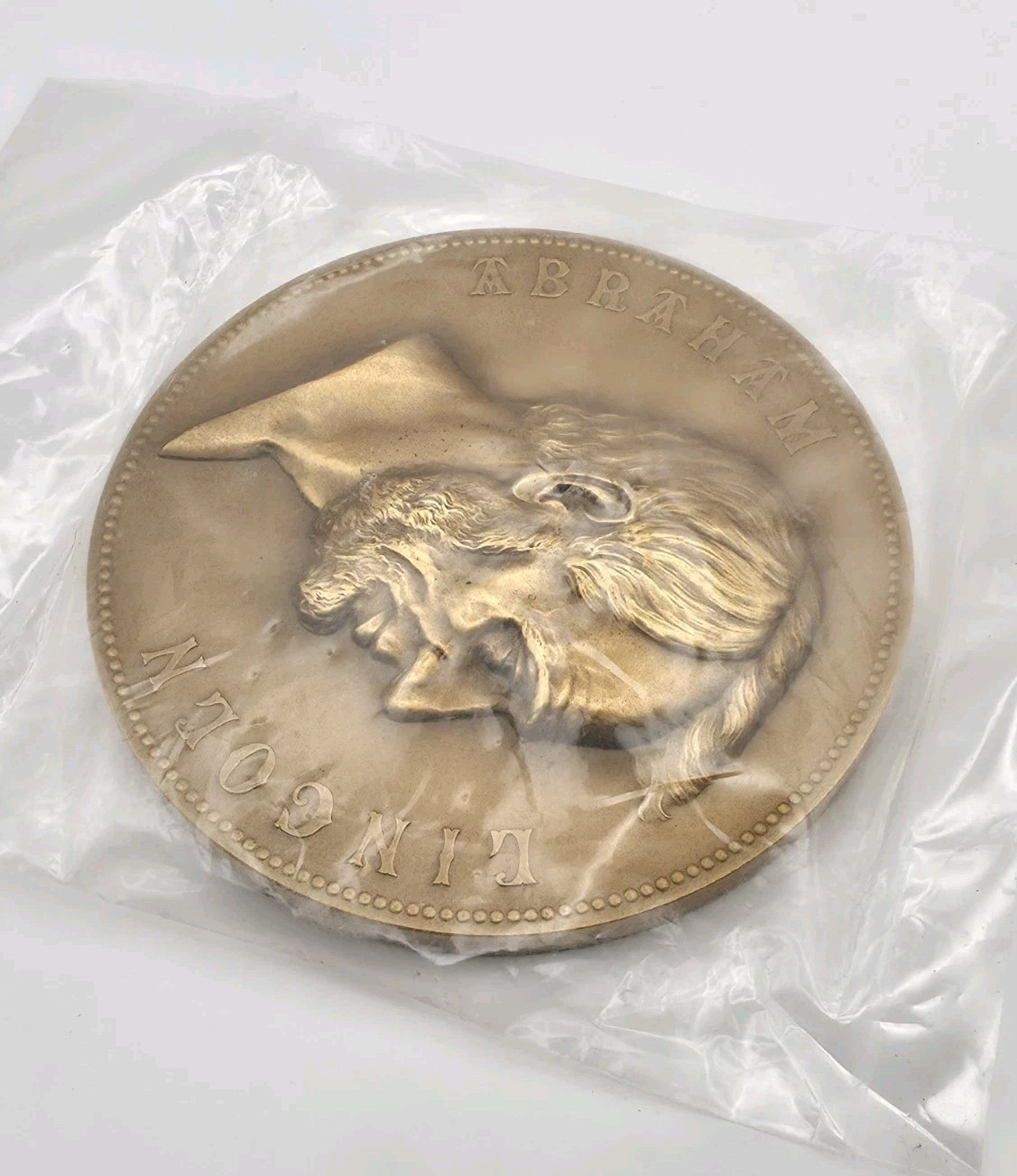 Vintage LARGE 3" ABRAHAM LINCOLN Bronze MEDAL INAUGURATION ASSASSINATION