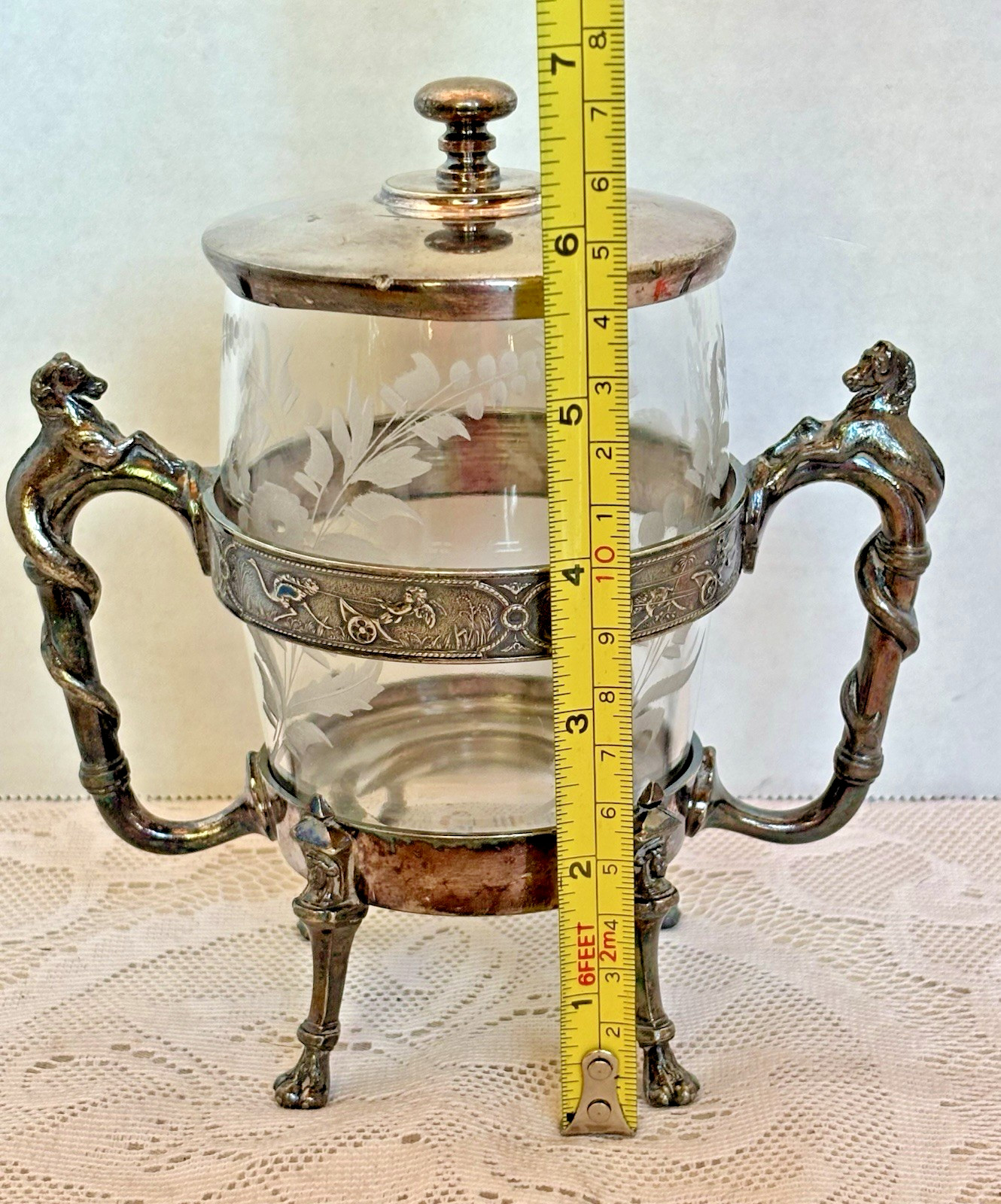 Antique Reed & Barton 980 Victorian Pickle Castor Etched Glass Silverplate