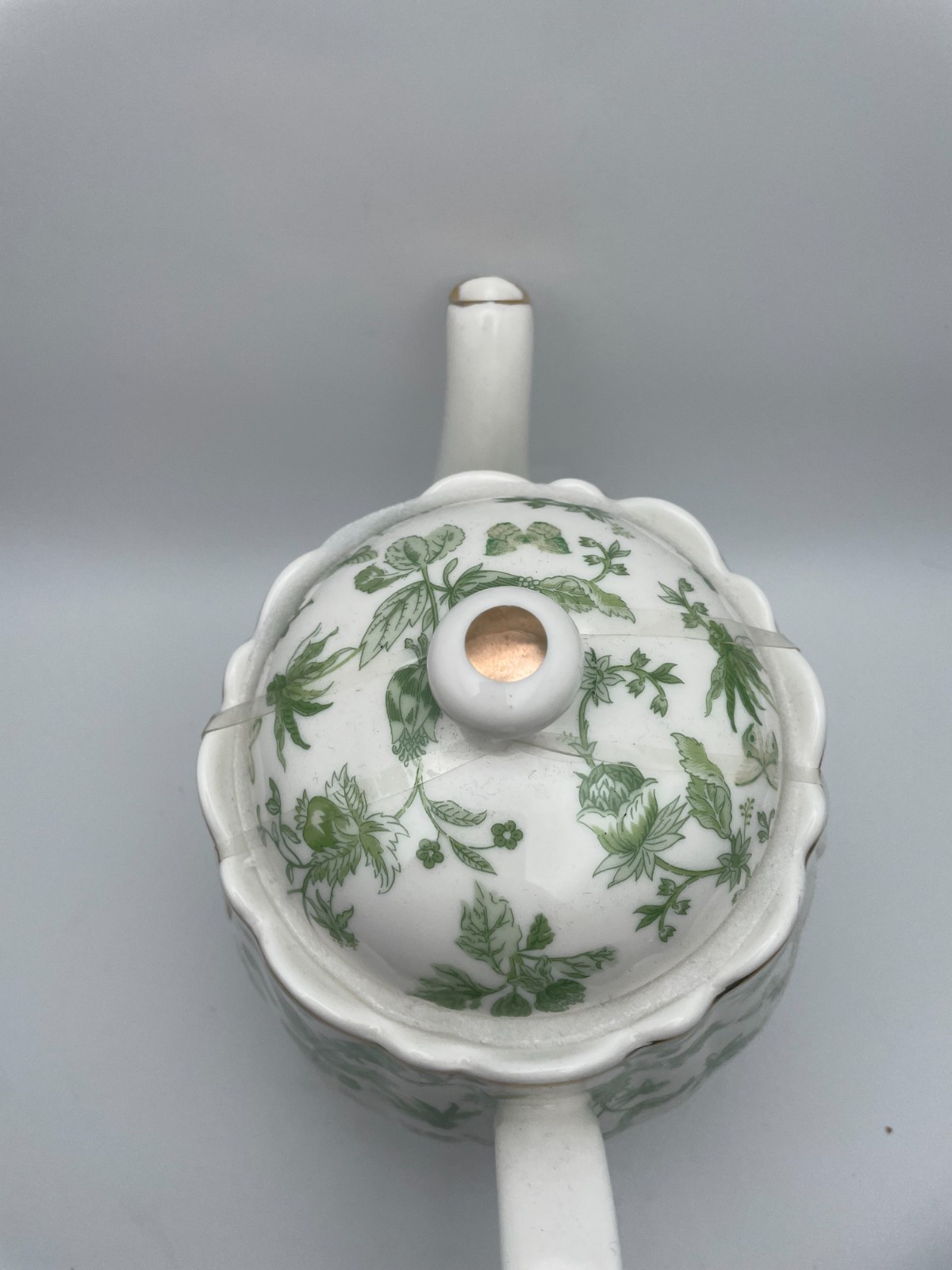 Grace Teaware Shabby Chic Green Floral Gold Trim Fine Porcelain Teapot & Lid B97